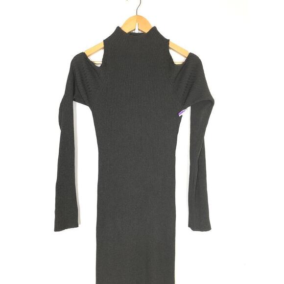 ASTR Sweater Dress Cold Shoulder Ribbed Mock Neck Midi Charcoal Gray NWT Large - Picture 5 of 10